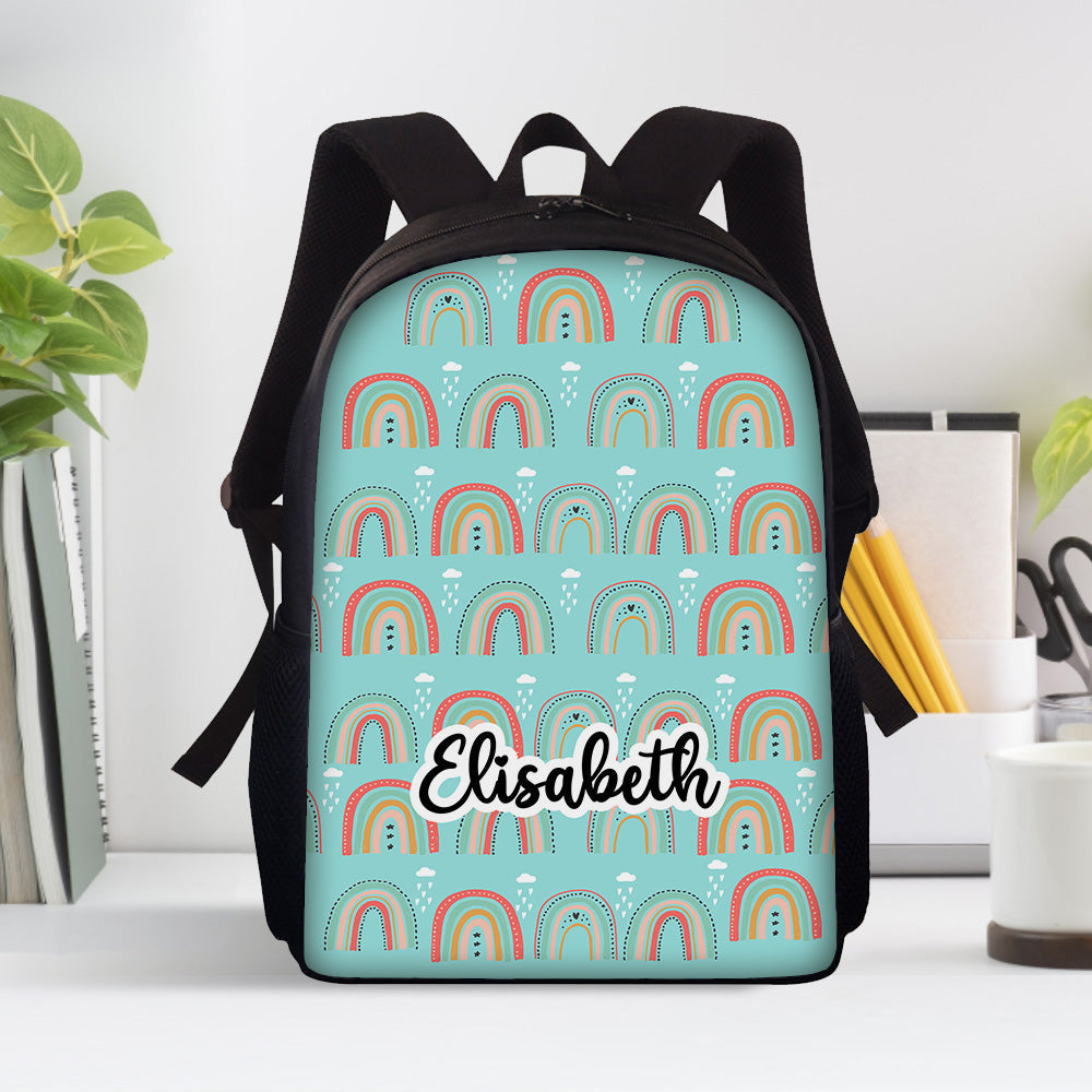 Custom Name Backpack Personalised Rainbow School Bag for Boys Girls