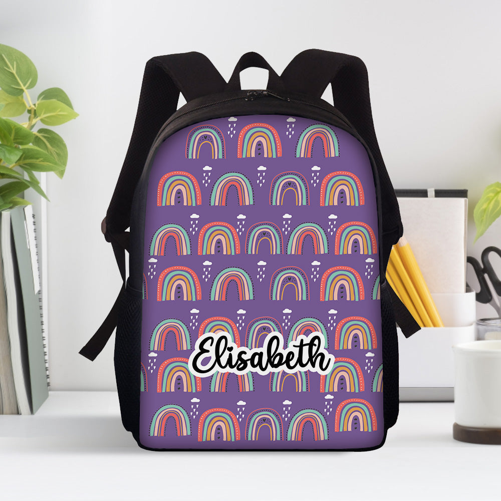 Custom Name Backpack Personalised Rainbow School Bag for Boys Girls