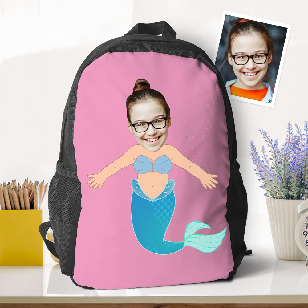 Personalized Blue Mermaid Photo Backpacks Minime Bookbags Back To School Gifts For Girls Gifts