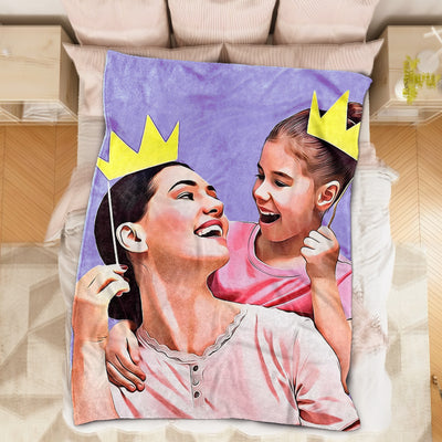 Custom Photo Blankets Personalized Blankets Painted Art Portrait Fleece Blanket Best Gift 2021 Mother's Day Gift