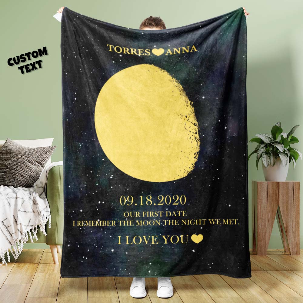 Custom Moon Phase Blanket Personalized Names Multistyle Background Blanket Birthday Gift