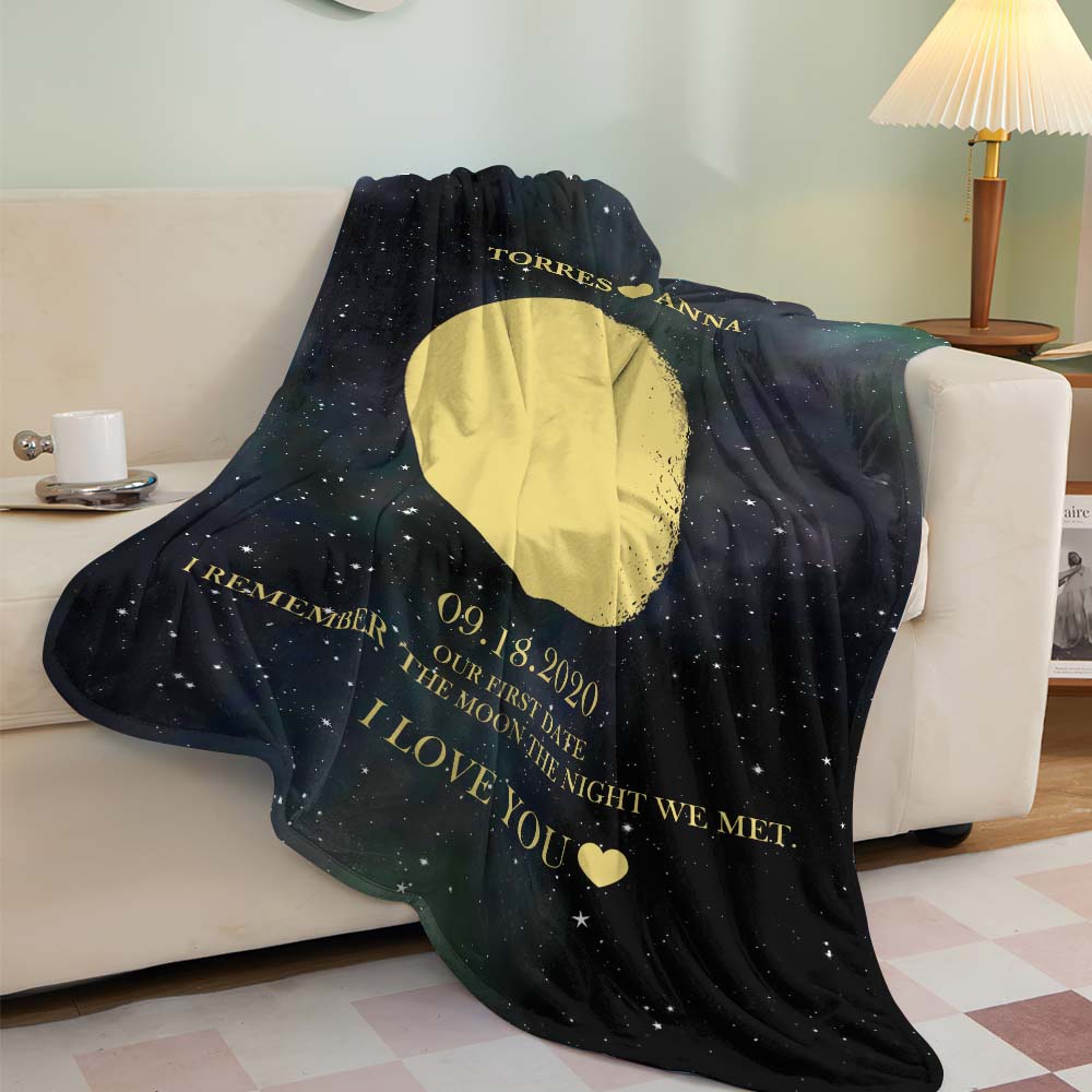 Custom Moon Phase Blanket Personalized Names Multistyle Background Blanket Birthday Gift