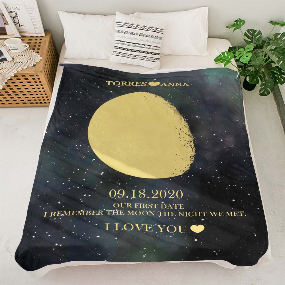 Custom Moon Phase Blanket Personalized Names Multistyle Background Blanket Birthday Gift