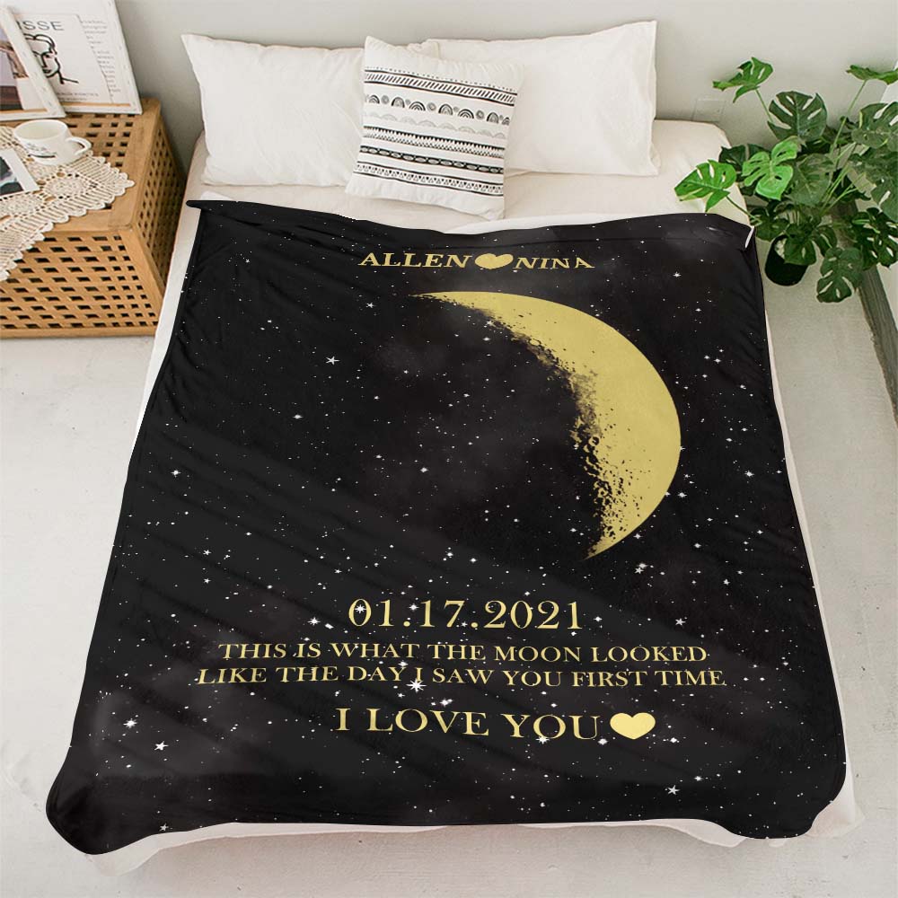 Custom Moon Phase Blanket Personalized Names Multistyle Background Blanket Birthday Gift