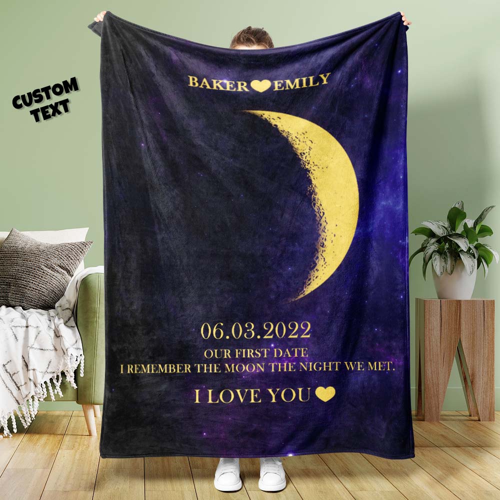 Custom Moon Phase Blanket Personalized Names Multistyle Background Blanket Birthday Gift