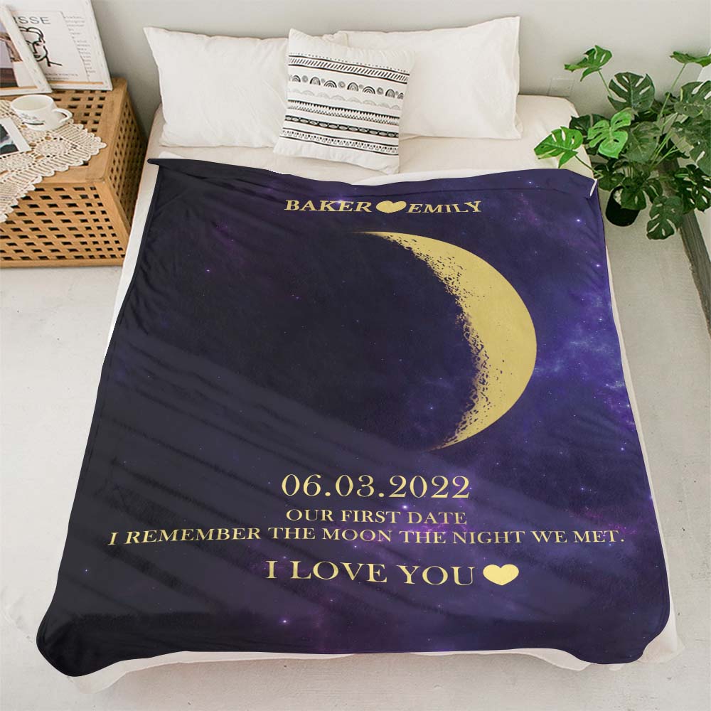 Custom Moon Phase Blanket Personalized Names Multistyle Background Blanket Birthday Gift