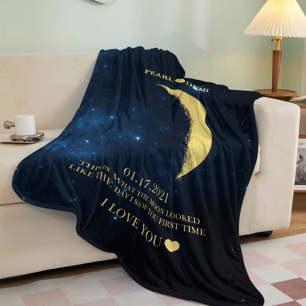 Custom Moon Phase Blanket Personalized Names Multistyle Background Blanket Birthday Gift