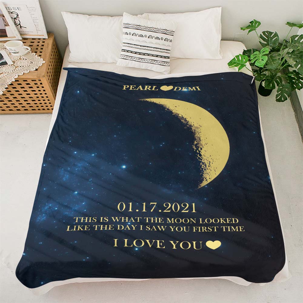 Custom Moon Phase Blanket Personalized Names Multistyle Background Blanket Birthday Gift