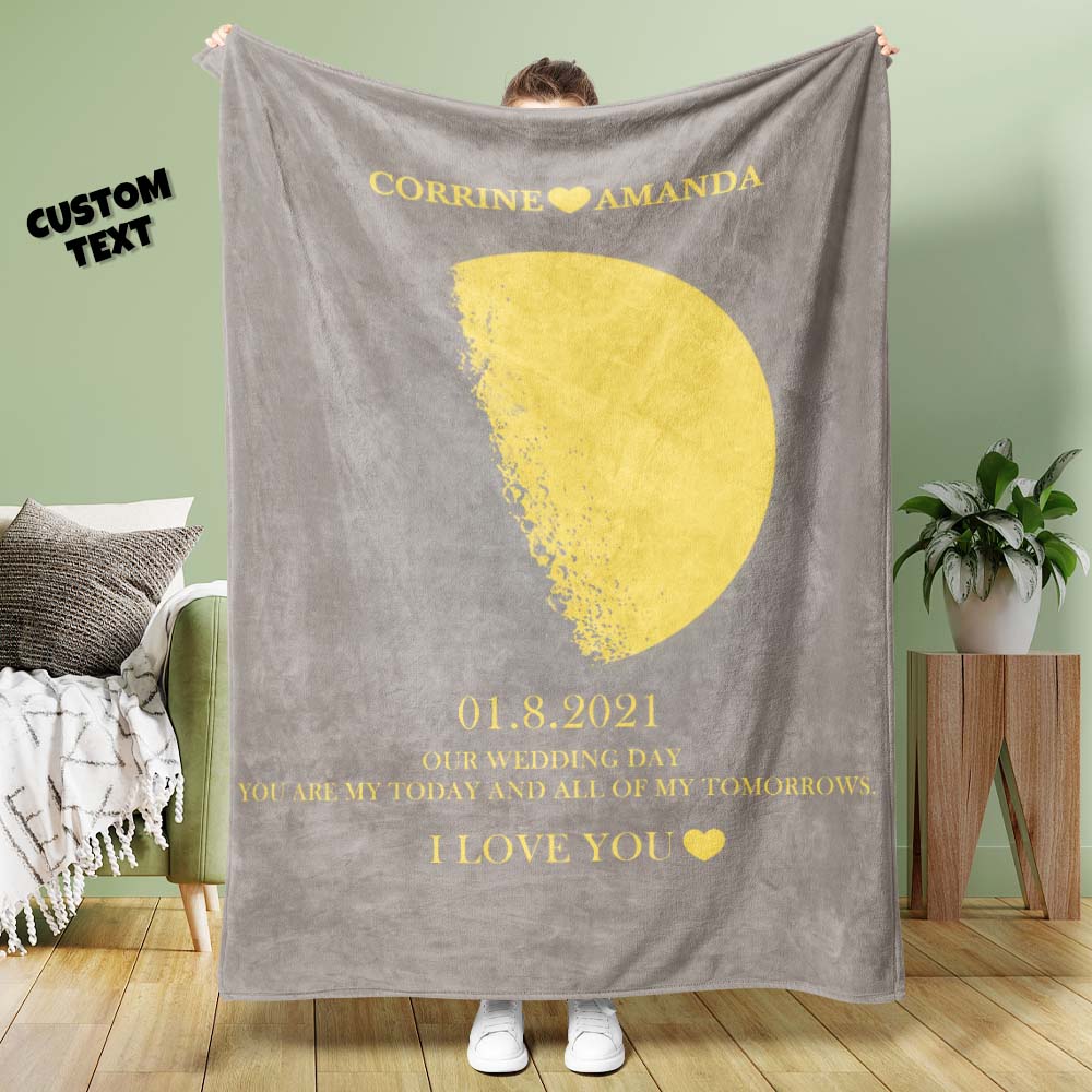 Custom Moon Phase Blanket Personalized Names Multistyle Background Blanket Birthday Gift