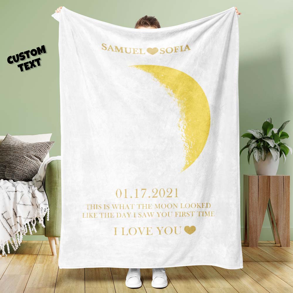 Custom Moon Phase Blanket Personalized Names Multistyle Background Blanket Birthday Gift