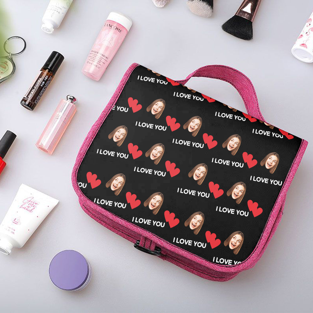 Custom Face Hanging Toiletry Bag Personalized Heart Cosmetic Makeup Travel Organizer for Men and Women