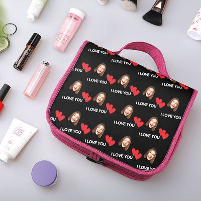Custom Face Hanging Toiletry Bag Personalized Heart Cosmetic Makeup Travel Organizer for Men and Women - mysiliconefoodbag