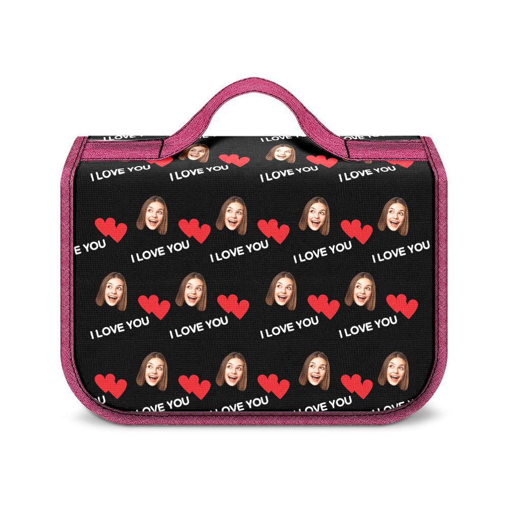 Custom Face Hanging Toiletry Bag Personalized Heart Cosmetic Makeup Travel Organizer for Men and Women