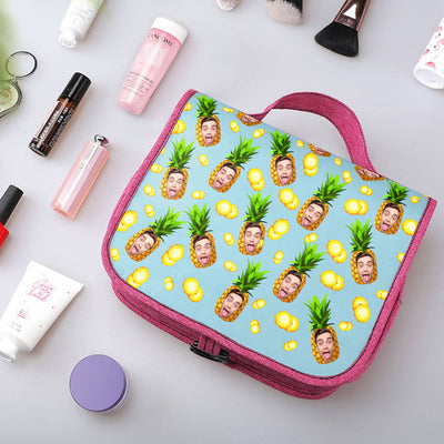 Custom Face Hanging Toiletry Bag Personalized Pineapple Cosmetic Makeup Travel Organizer for Men and Women - mysiliconefoodbag