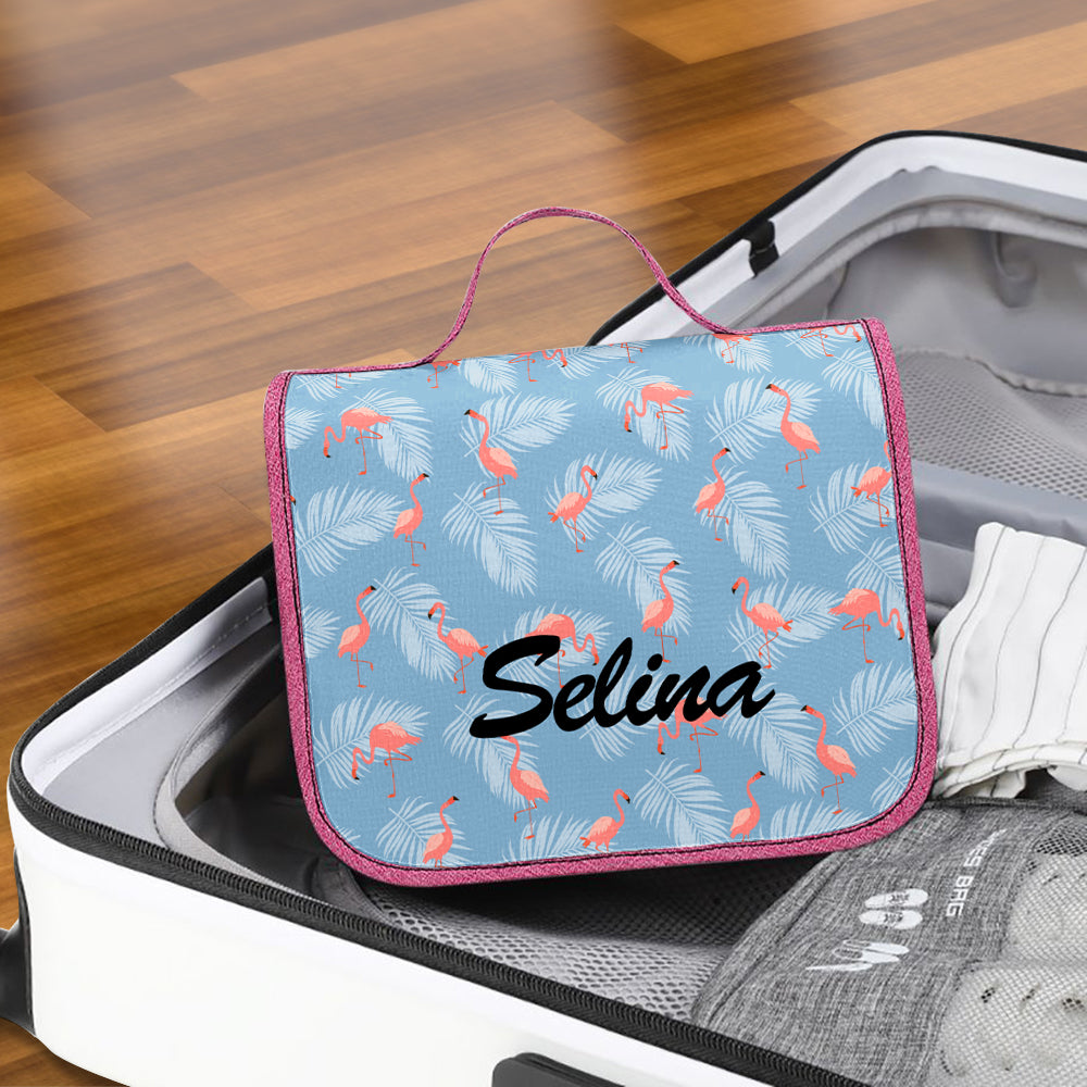 Custom Hanging Toiletry Bag Personalized Flamingo Cosmetic Makeup Travel Organizer for Men and Women