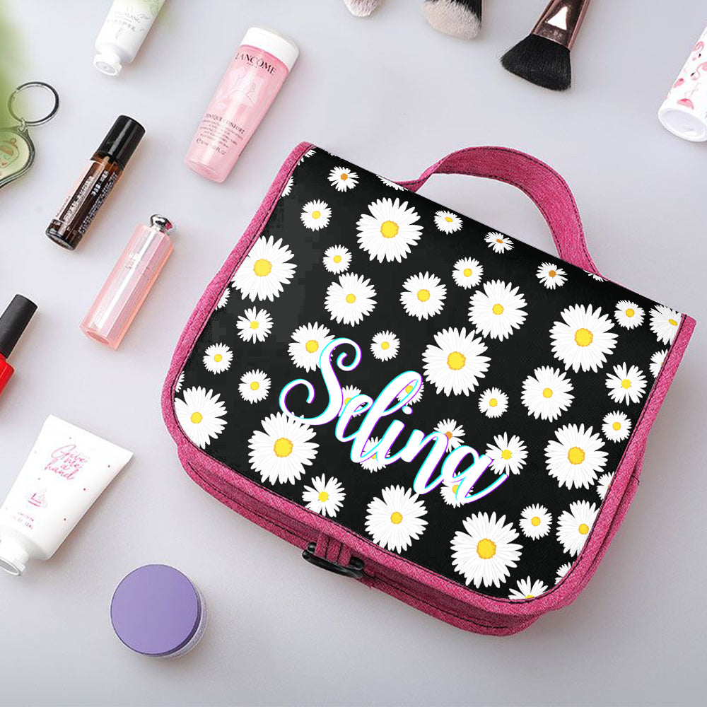 Custom Hanging Toiletry Bag Personalized Little Daisy Cosmetic Makeup Travel Organizer for Men and Women