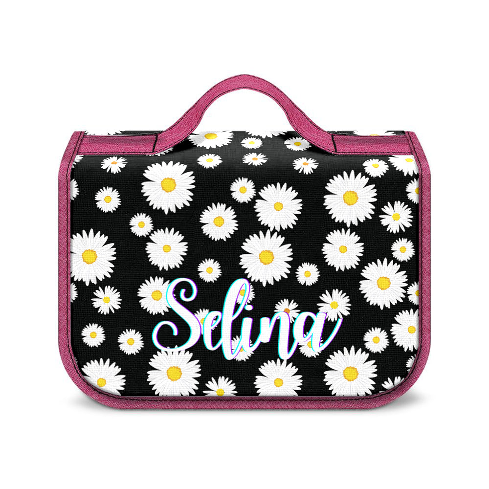 Custom Hanging Toiletry Bag Personalized Little Daisy Cosmetic Makeup Travel Organizer for Men and Women