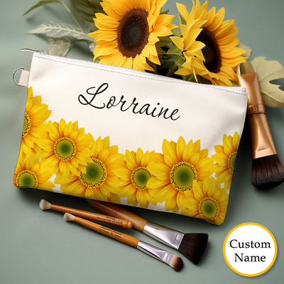 Custom Name Sunflower Makeup Bag Cosmetics Travel Bag - mysiliconefoodbag