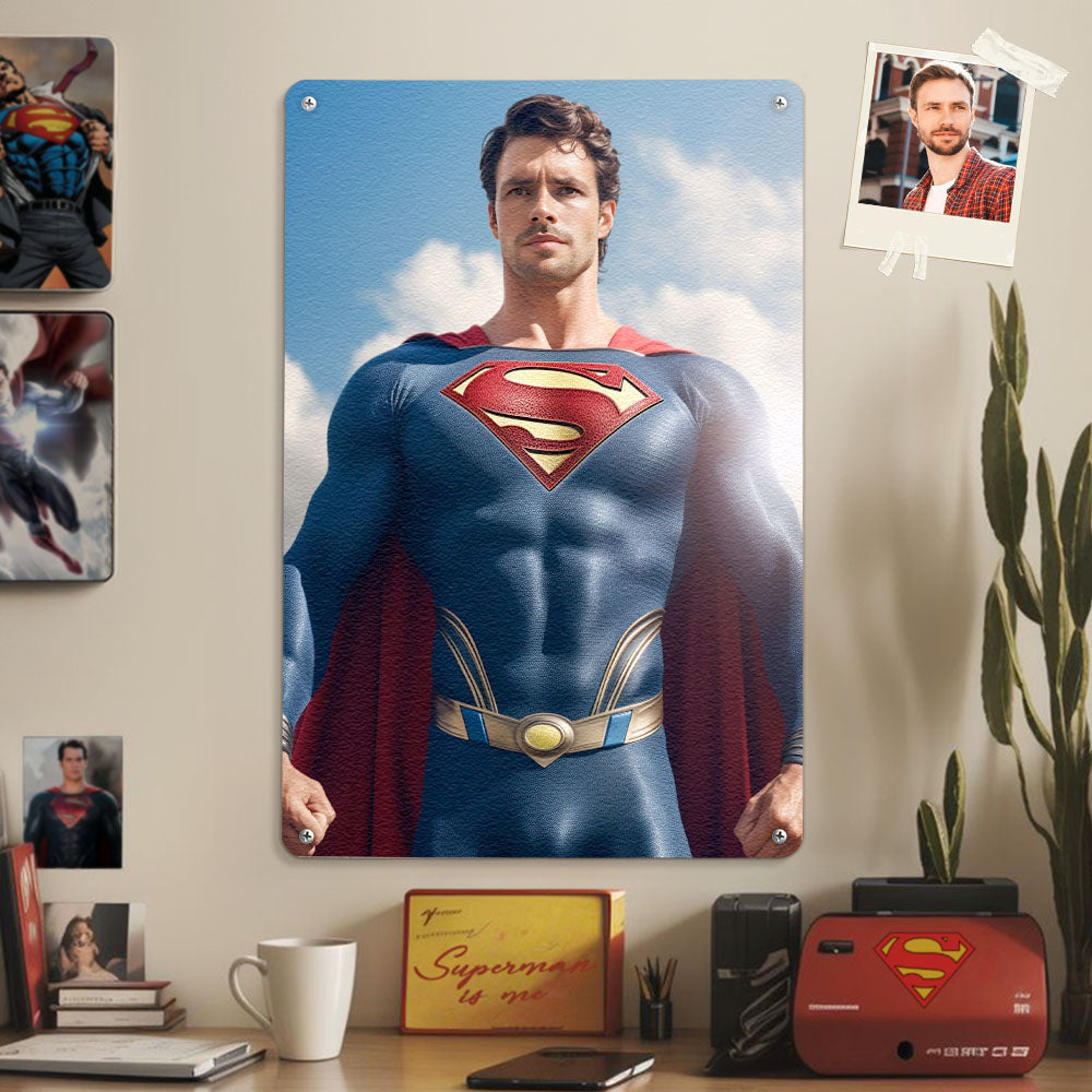 Custom Photo Portrait Personalized Face Superman Metal Poster Gifts for Him / Father