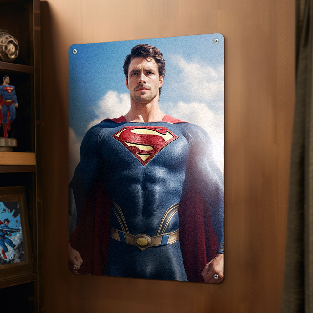 Personalized Face Superman Metal Poster Custom Photo Portrait Gifts for Kids