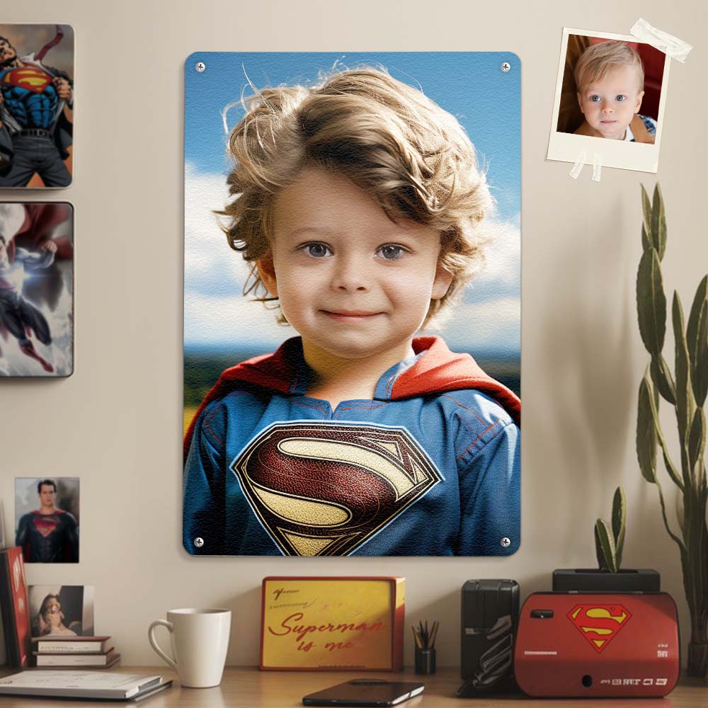 Custom Photo Portrait Personalized Face Superman Metal Poster Gifts for Him / Father