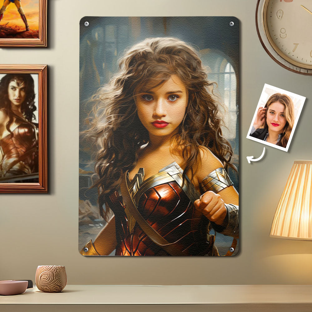 Personalized Face Wonder Woman Metal Poster Custom Photo Portrait Gifts for Her