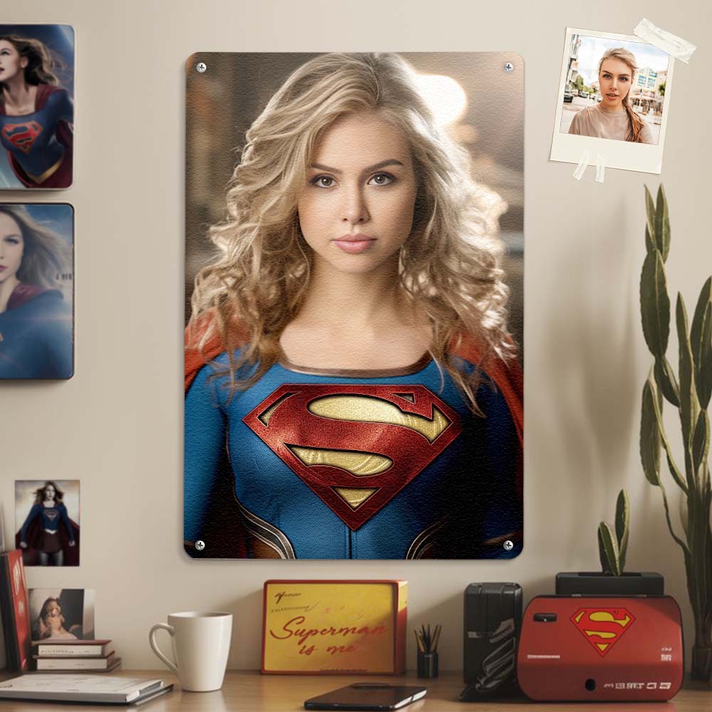 Personalized Face Superwoman Metal Poster Custom Photo Portrait Gifts for Her / Mother