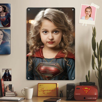 Superwoman Metal Poster Personalized Face Custom Photo Portrait Gifts for Girl / Kids - mysiliconefoodbag