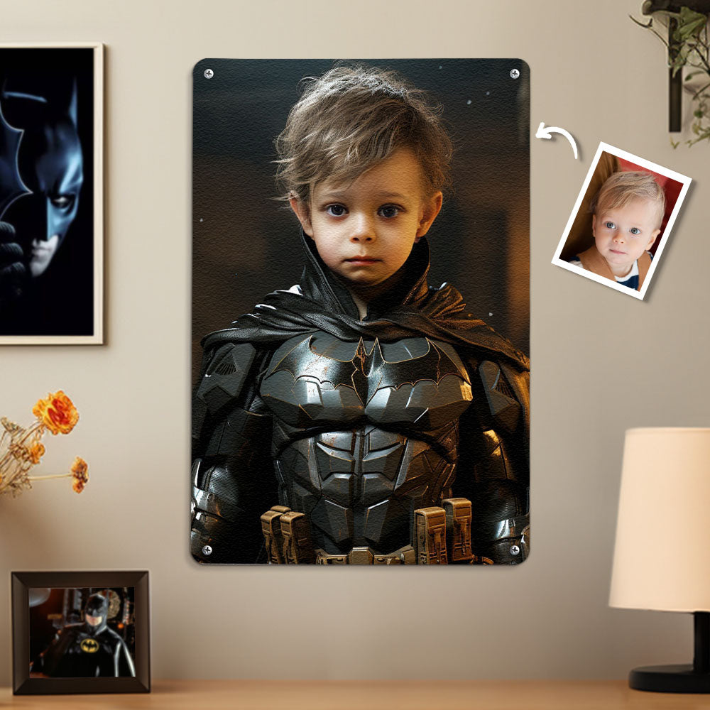 Personalized Face Batman Metal Poster Custom Photo Portrait Gifts for Kids