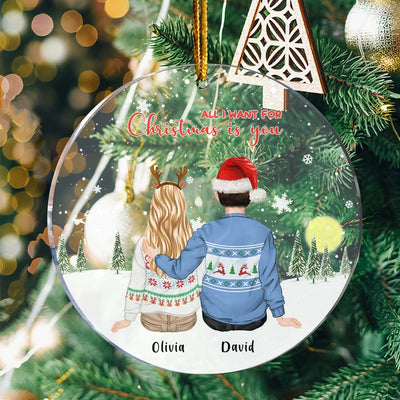 Custom Couple Back View Personalized Name Cartoon Ornament Christmas Gifts - mysiliconefoodbag