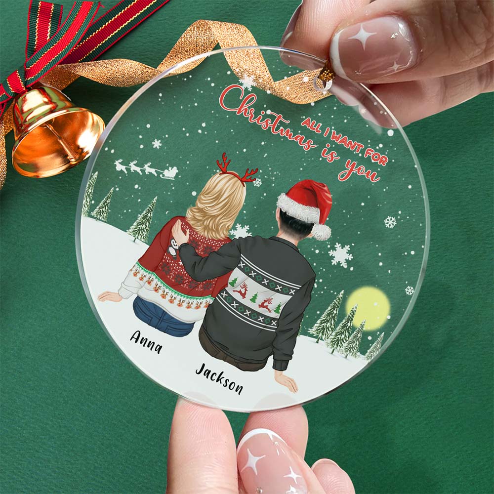 Custom Couple Back View Personalized Name Cartoon Ornament Christmas Gifts