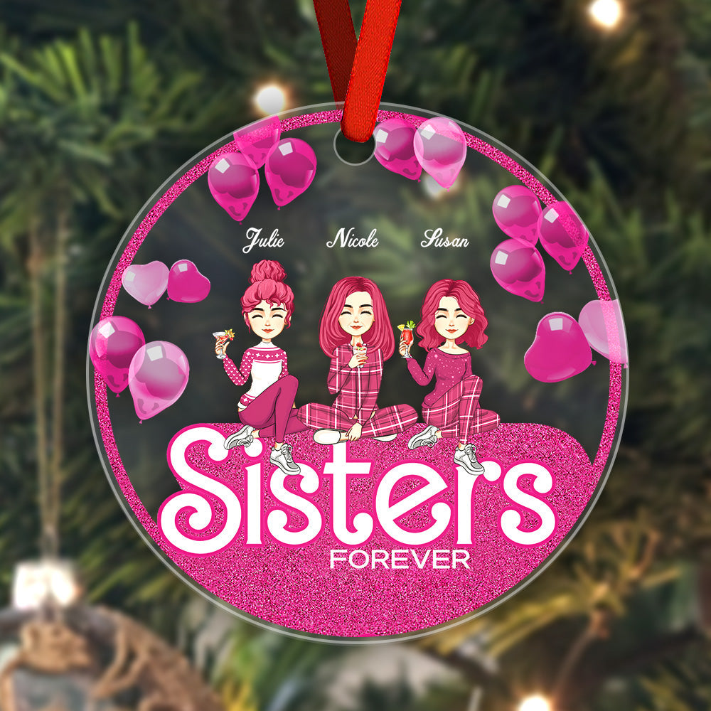 Sisters Together Ornaments Pink Personalized Hairstyle Clothes Name Christmas Gifts