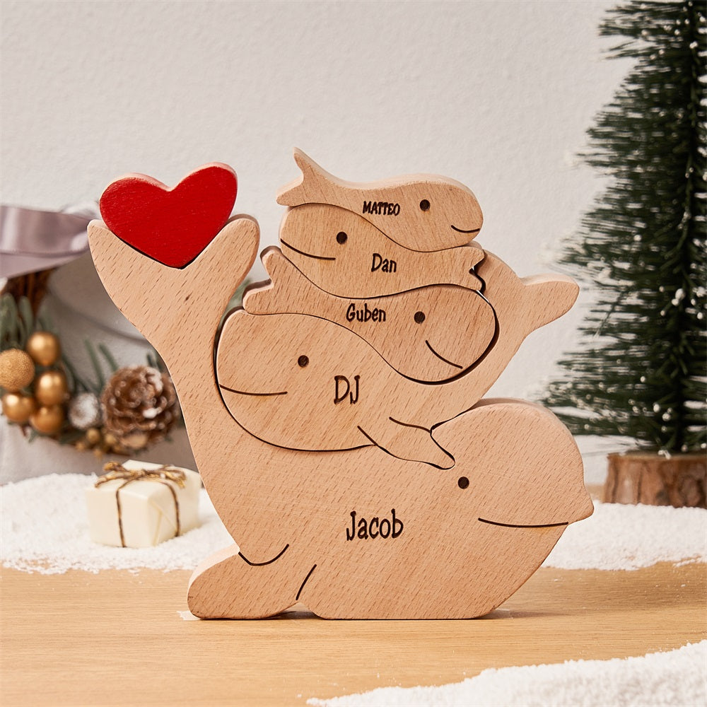 Custom Names Wooden Dolphins Family Puzzle Home Decor Christmas Gifts