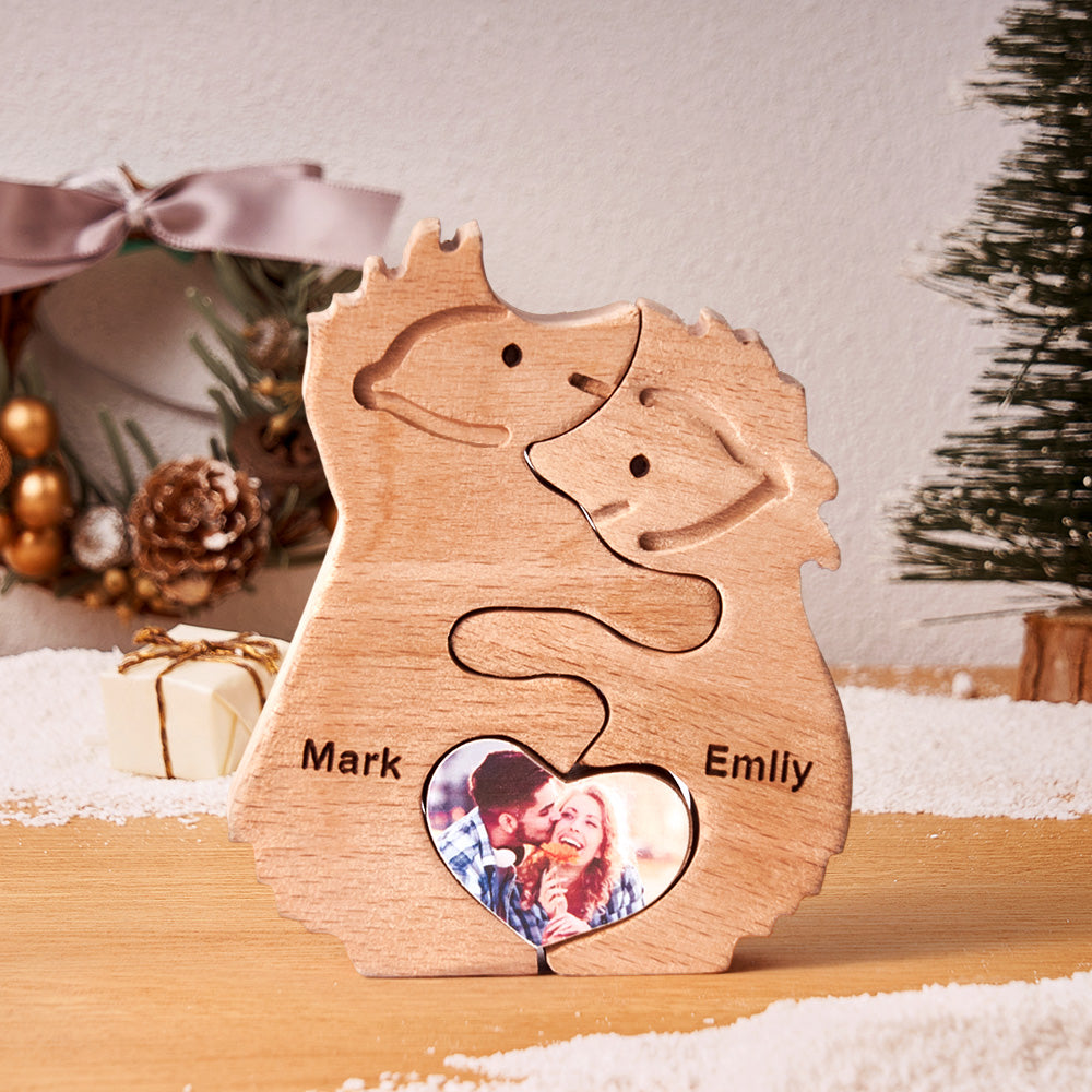 Custom Name Love Wooden Hedgehogs Puzzle for Couple Home Decor Christmas Gifts