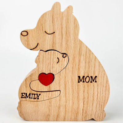 Custom Names Wooden Single Parent Bears Family Block Puzzle Home Decor Gifts - mysiliconefoodbag