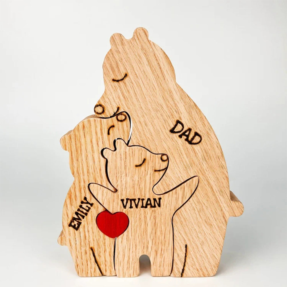 Custom Names Wooden Single Parent Bears Family Block Puzzle Home Decor Gifts