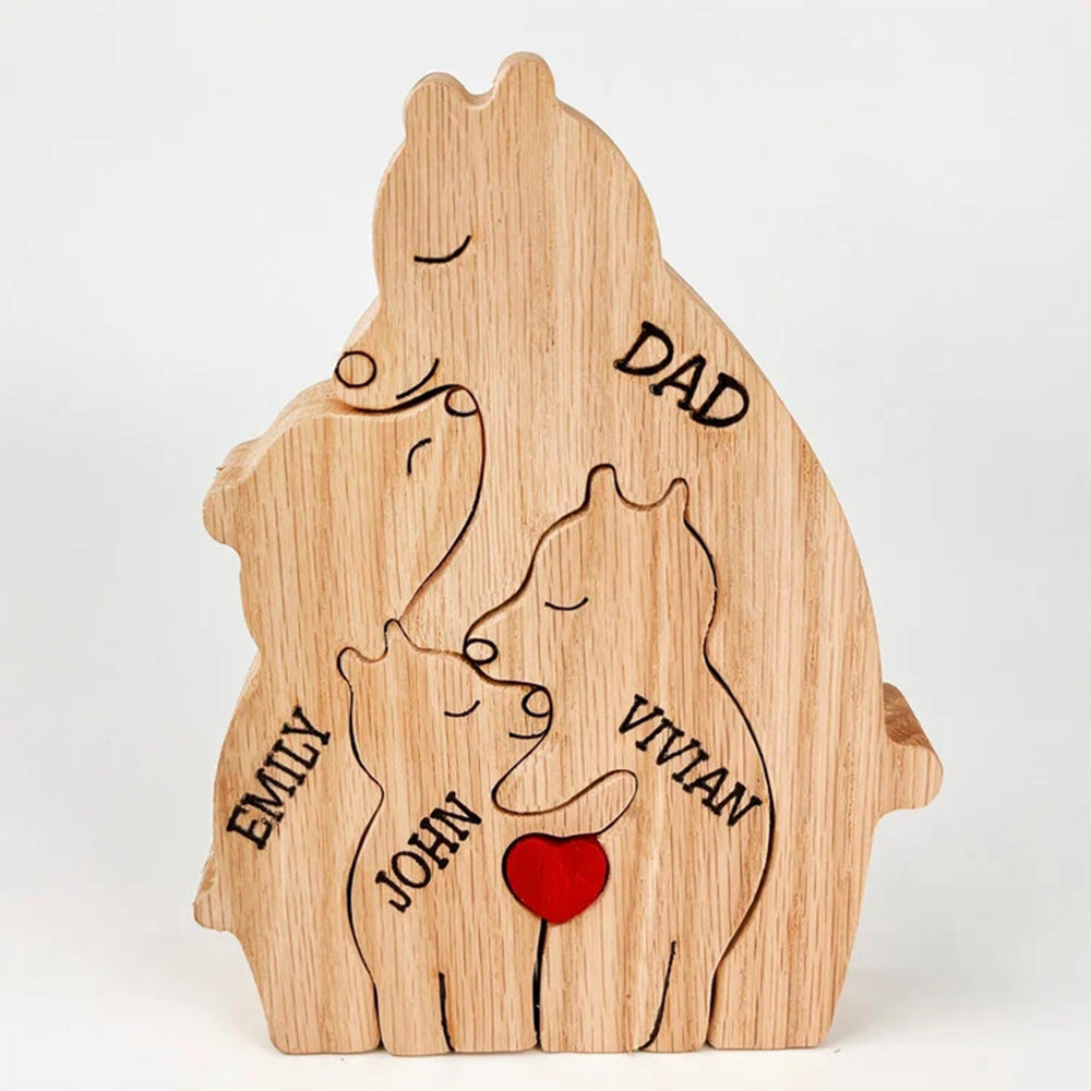 Custom Names Wooden Single Parent Bears Family Block Puzzle Home Decor Gifts