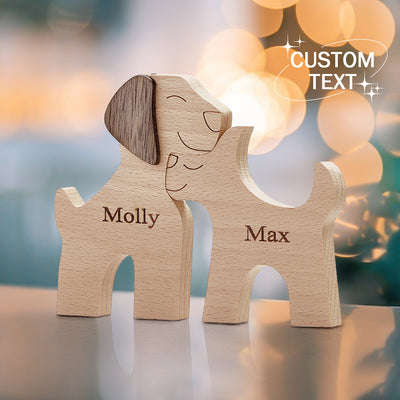 Love Couple Dog Wooden Blocks Custom Name Table Decor Vallentine's Day Gifts - mysiliconefoodbag