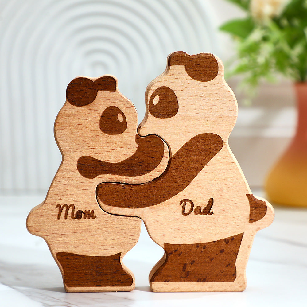 Custom Names Wooden Pandas Family Block Puzzle Home Decor Gifts