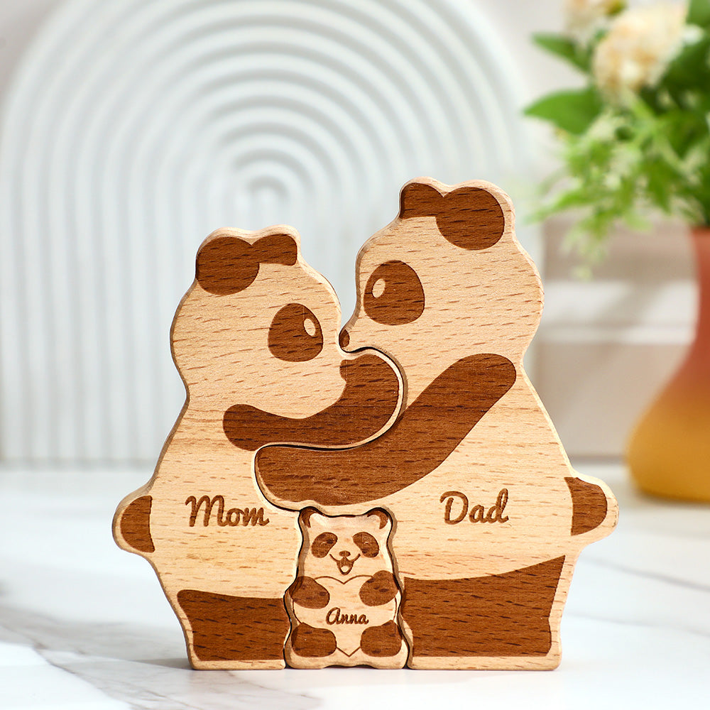 Custom Names Wooden Pandas Family Block Puzzle Home Decor Gifts