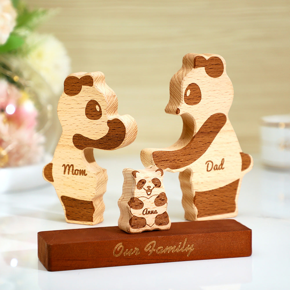 Custom Names Wooden Pandas Family Block Puzzle Home Decor Gifts