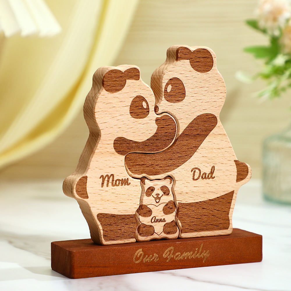 Custom Names Wooden Pandas Family Block Puzzle Home Decor Gifts