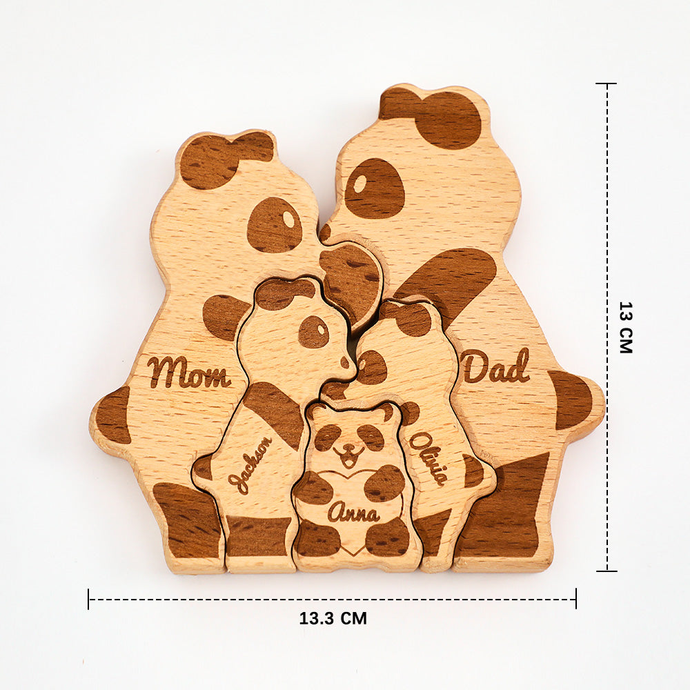 Custom Names Wooden Pandas Family Block Puzzle Home Decor Gifts