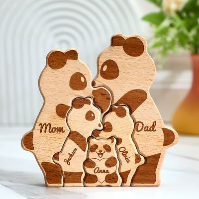 Custom Names Wooden Pandas Family Block Puzzle Home Decor Gifts - mysiliconefoodbag