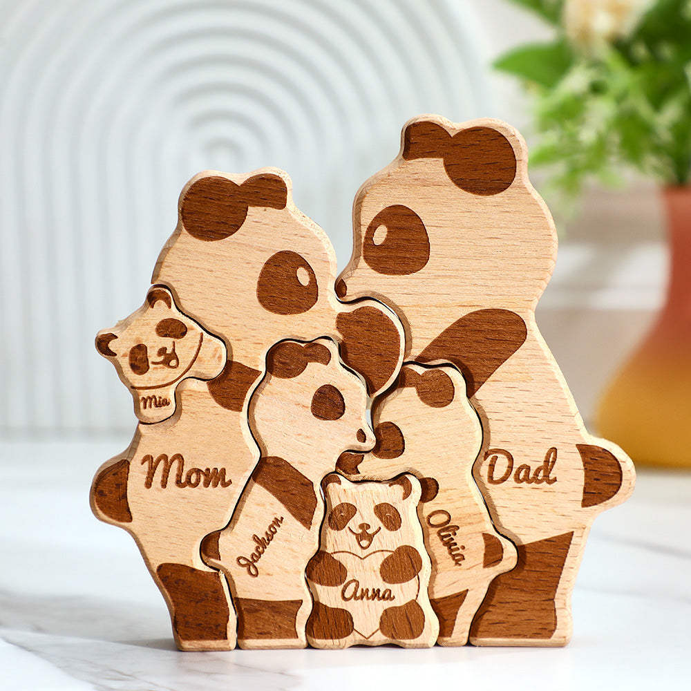 Custom Names Wooden Pandas Family Block Puzzle Home Decor Gifts