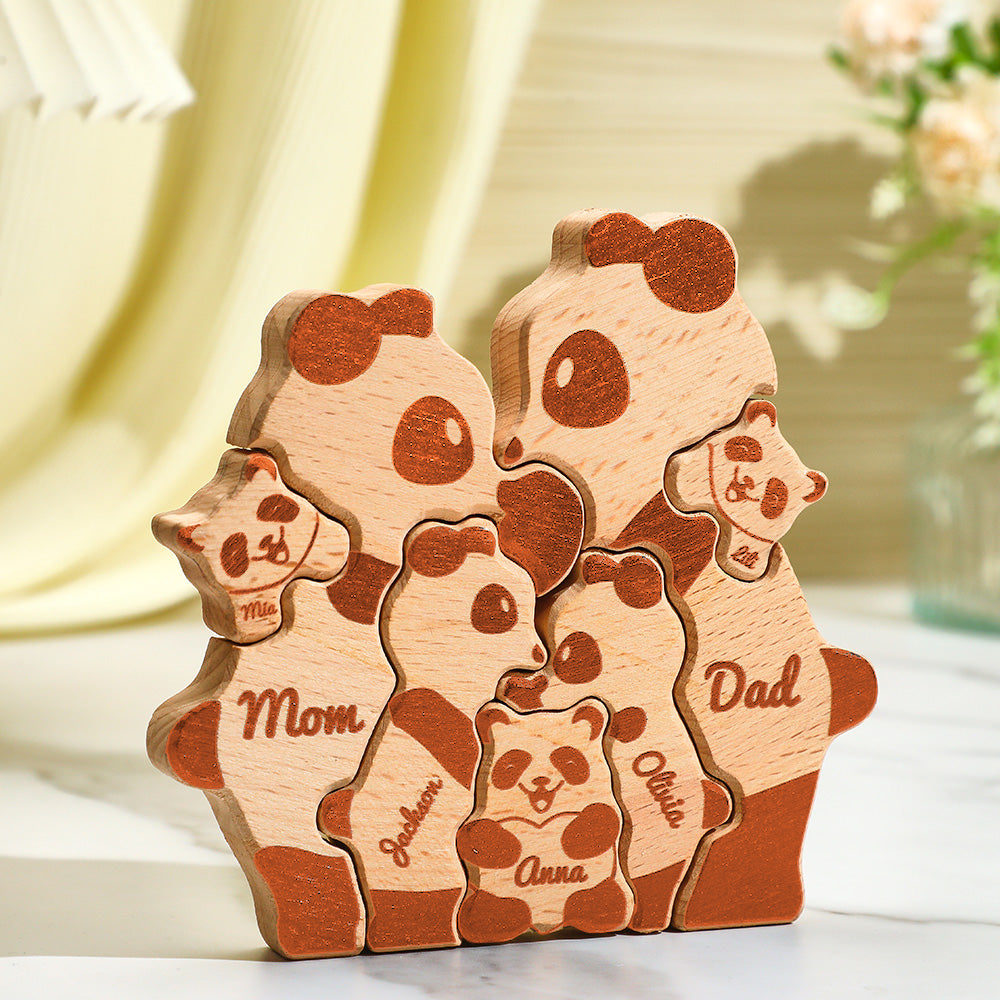 Custom Names Wooden Pandas Family Block Puzzle Home Decor Gifts