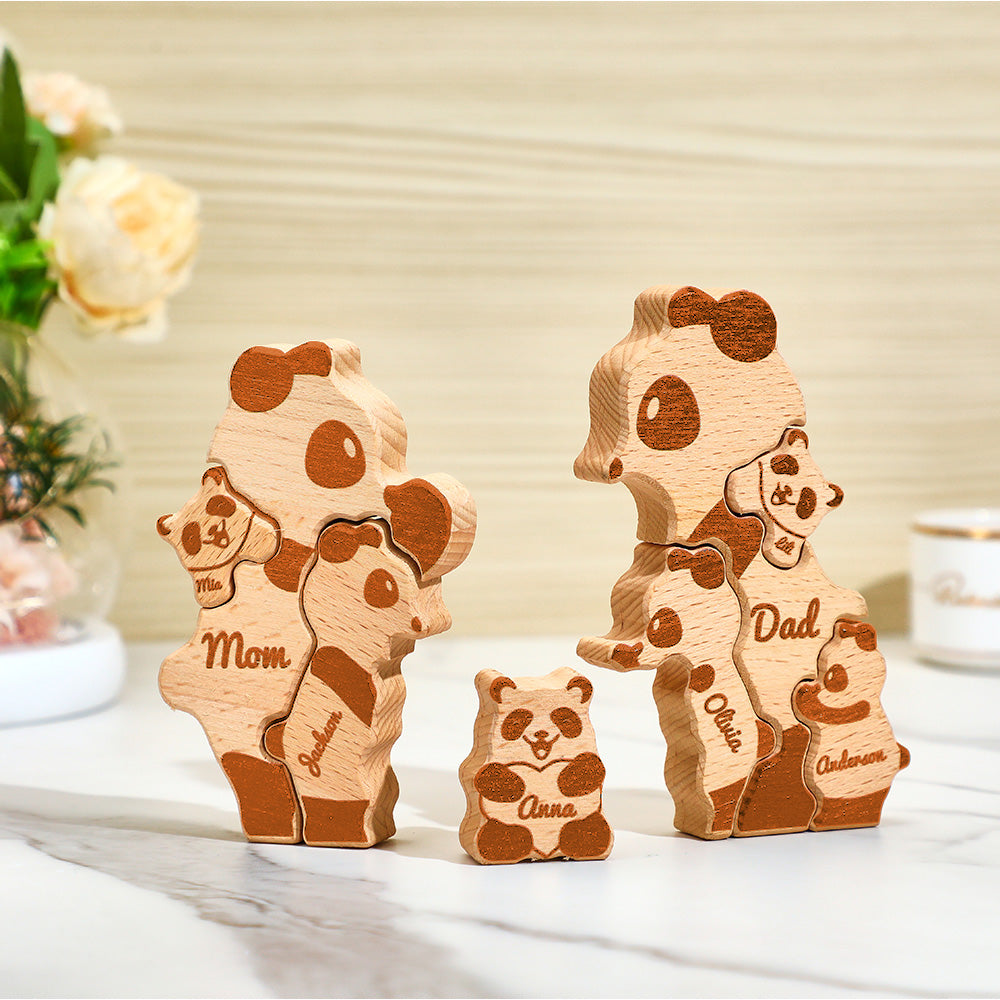 Custom Names Wooden Pandas Family Block Puzzle Home Decor Gifts