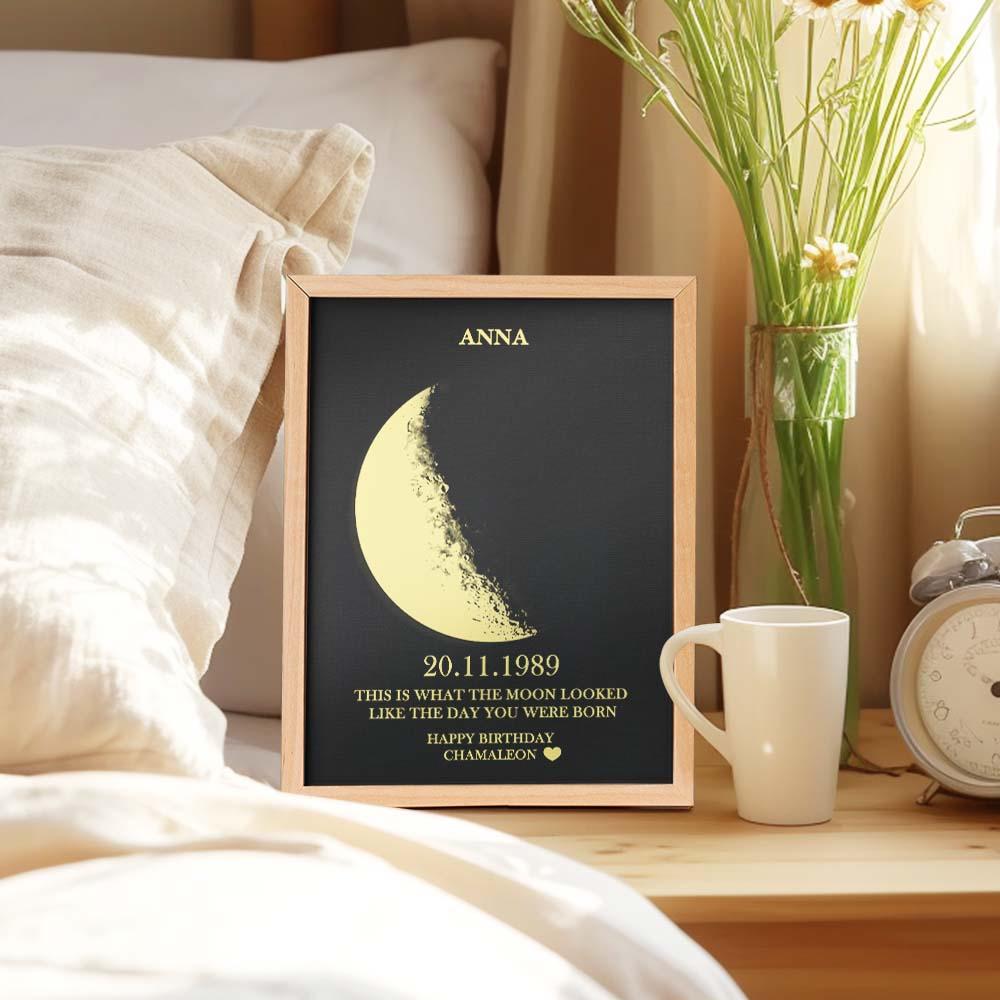 Custom Moon Phase and Names Wooden Frame with Your Text Custom Birthday Art Frame Best Gift for Birthday