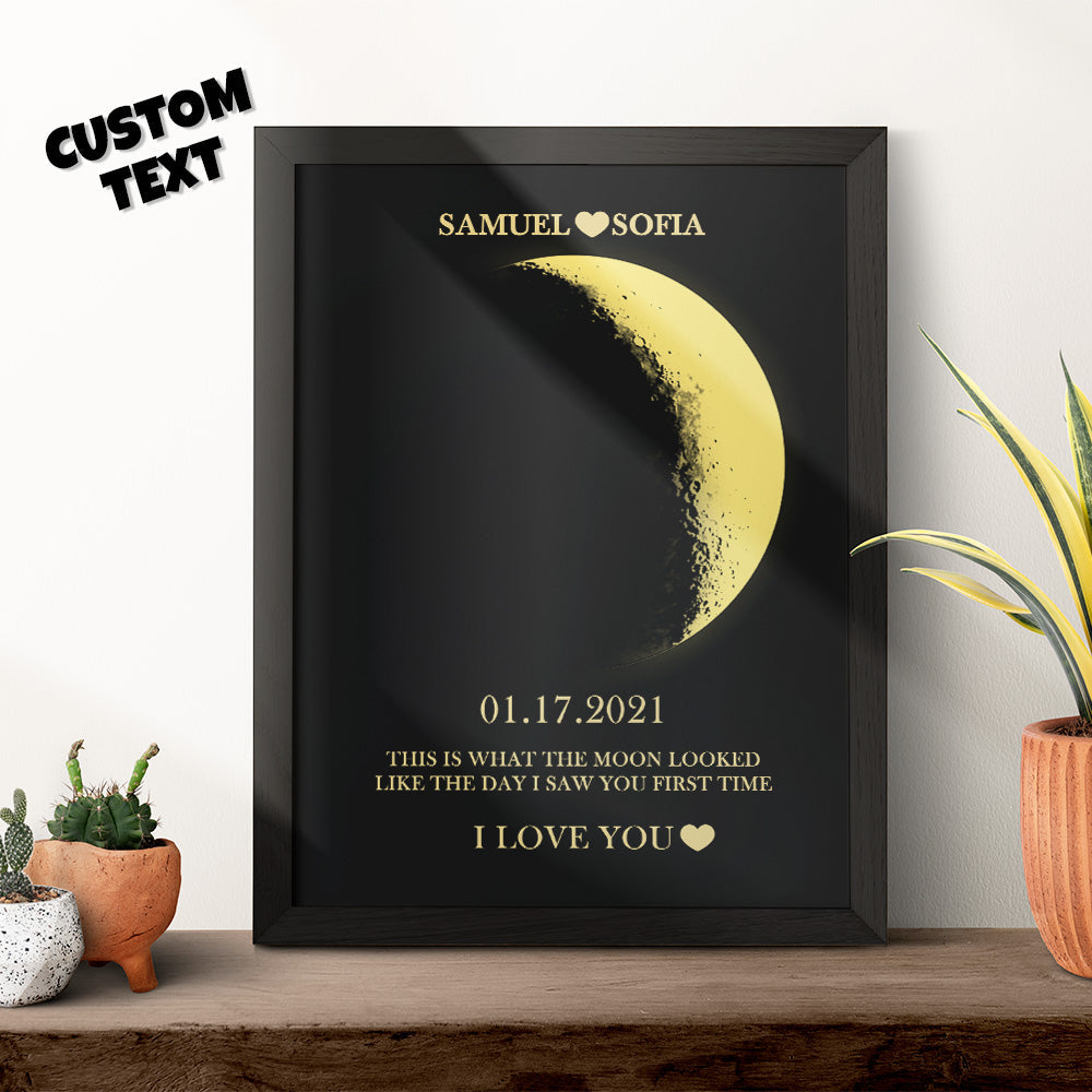 Custom Moon Phase and Names Wooden Frame with Your Text Moon Phase Gifts Collection