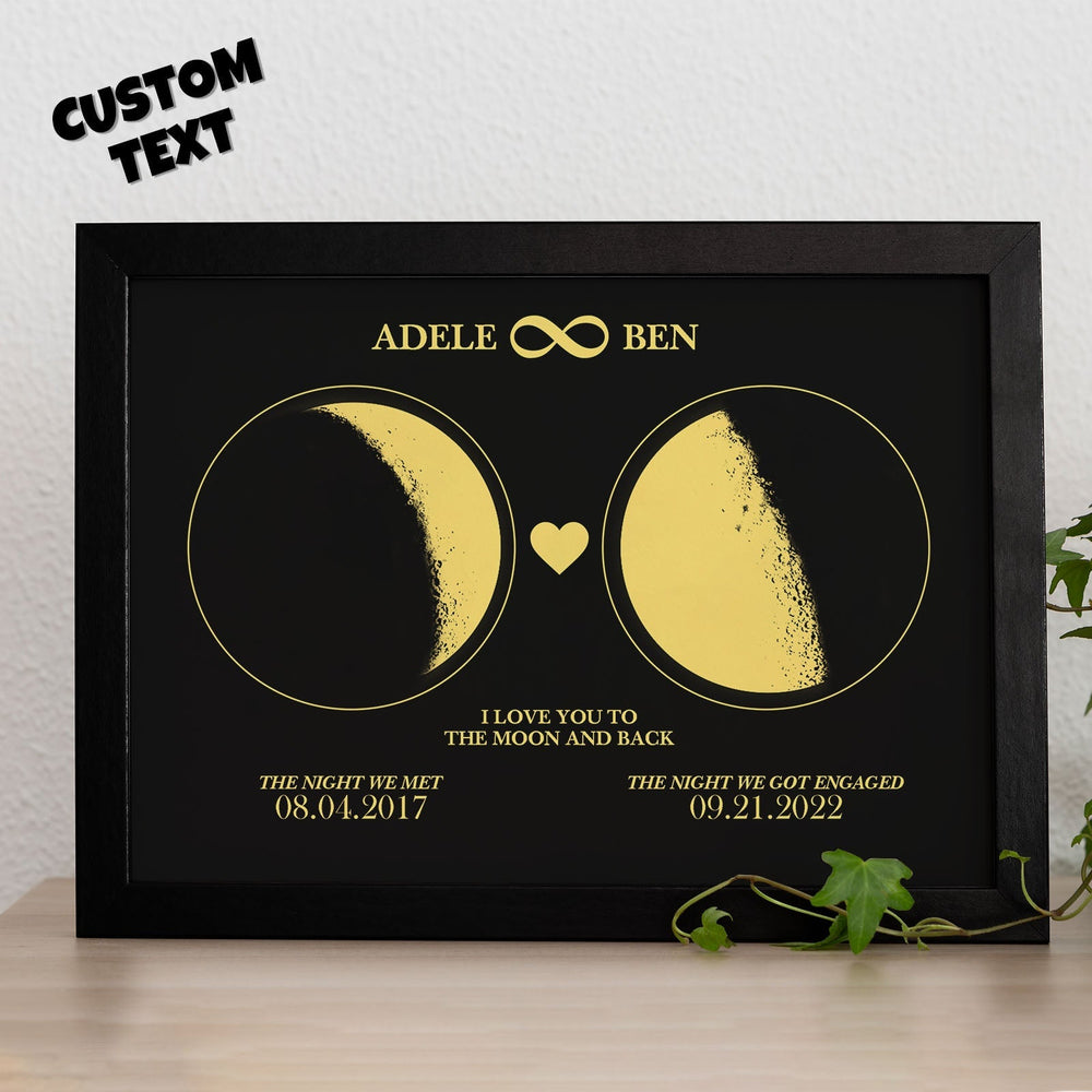 Custom Moon Phase and Names Wooden Frame with Your Text Moon Phase Gifts Collection